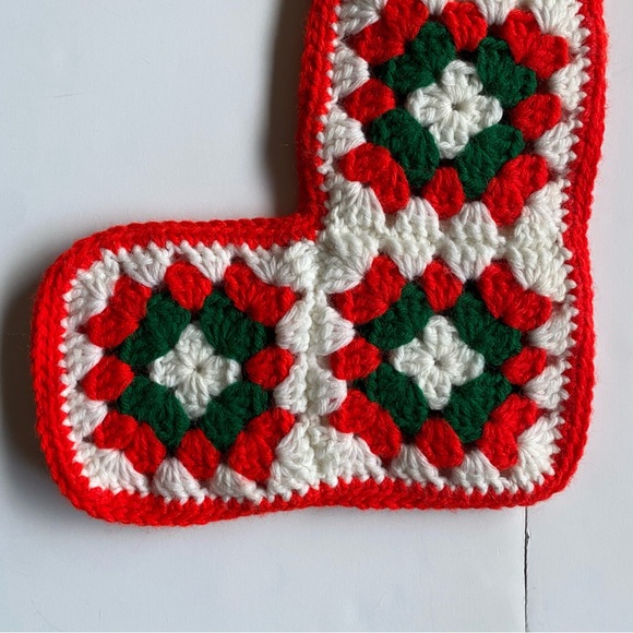 Crocheted Granny Square Christmas Stocking Mom Red Green 19” Long Hand Made EUC - Picture 5 of 16